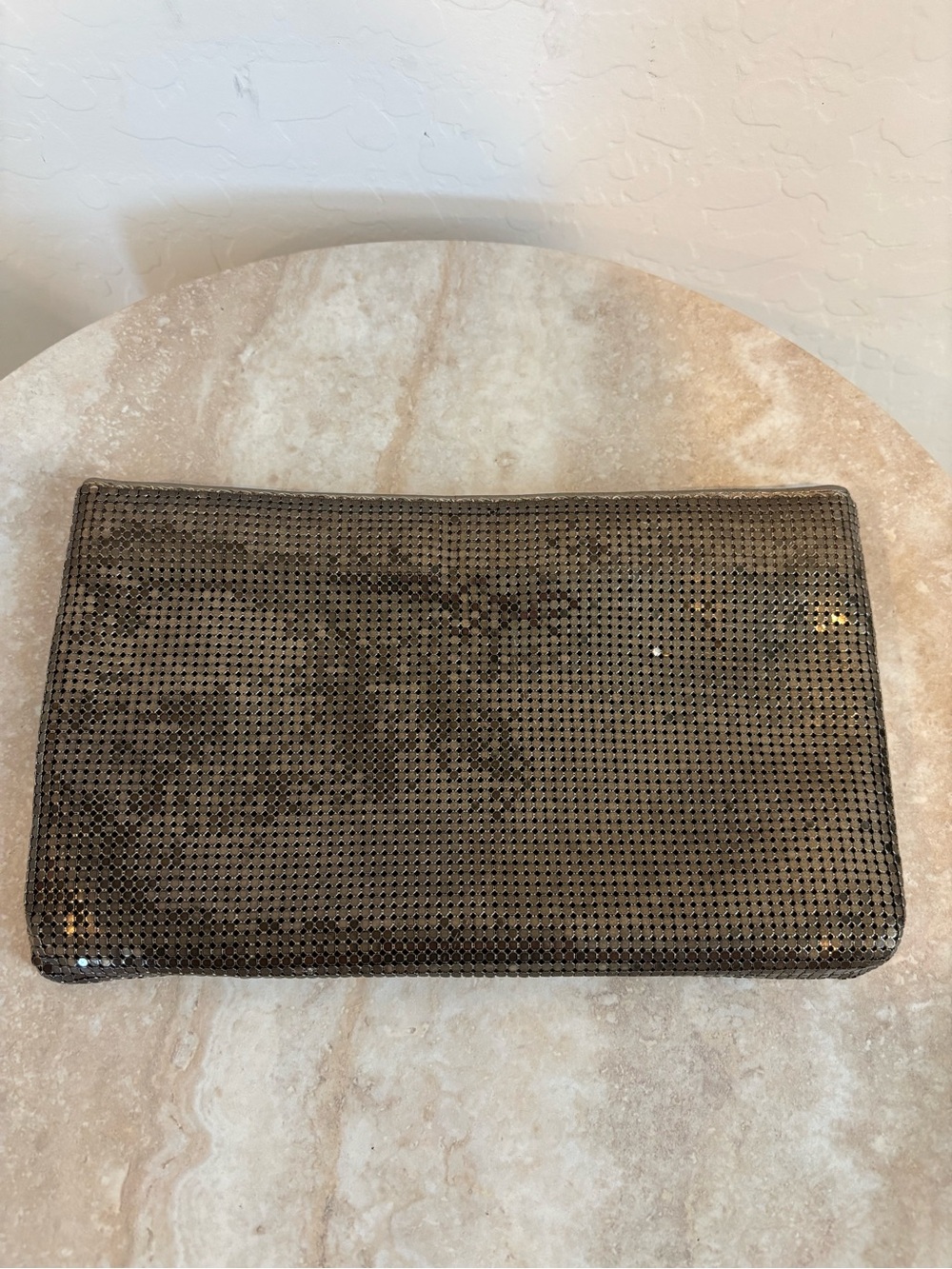Whiting & Davis metallic metal mesh Envelope Clutch